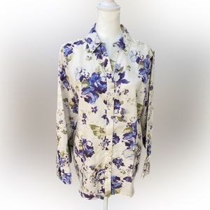 Chicos No-Iron Cotton-Blend Shirt - Purple Floral -  Size: 10